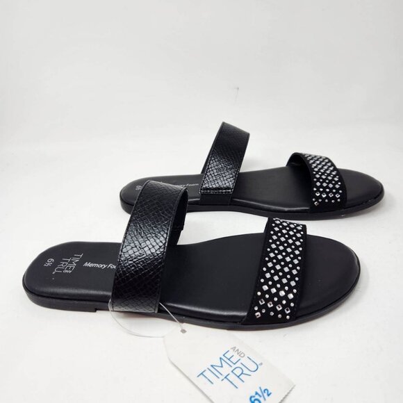 Time And Tru Women's Memory Foam Black Sandals 6.5 - Picture 4 of 9